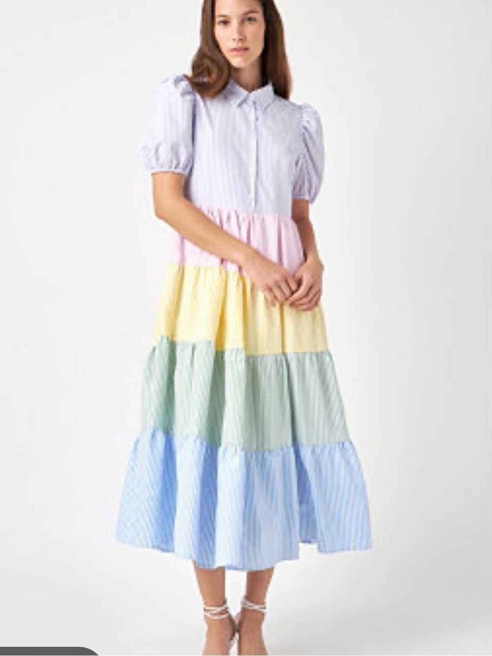 English Factory Tiered Pastel Multi-Stripe Maxi Skirt